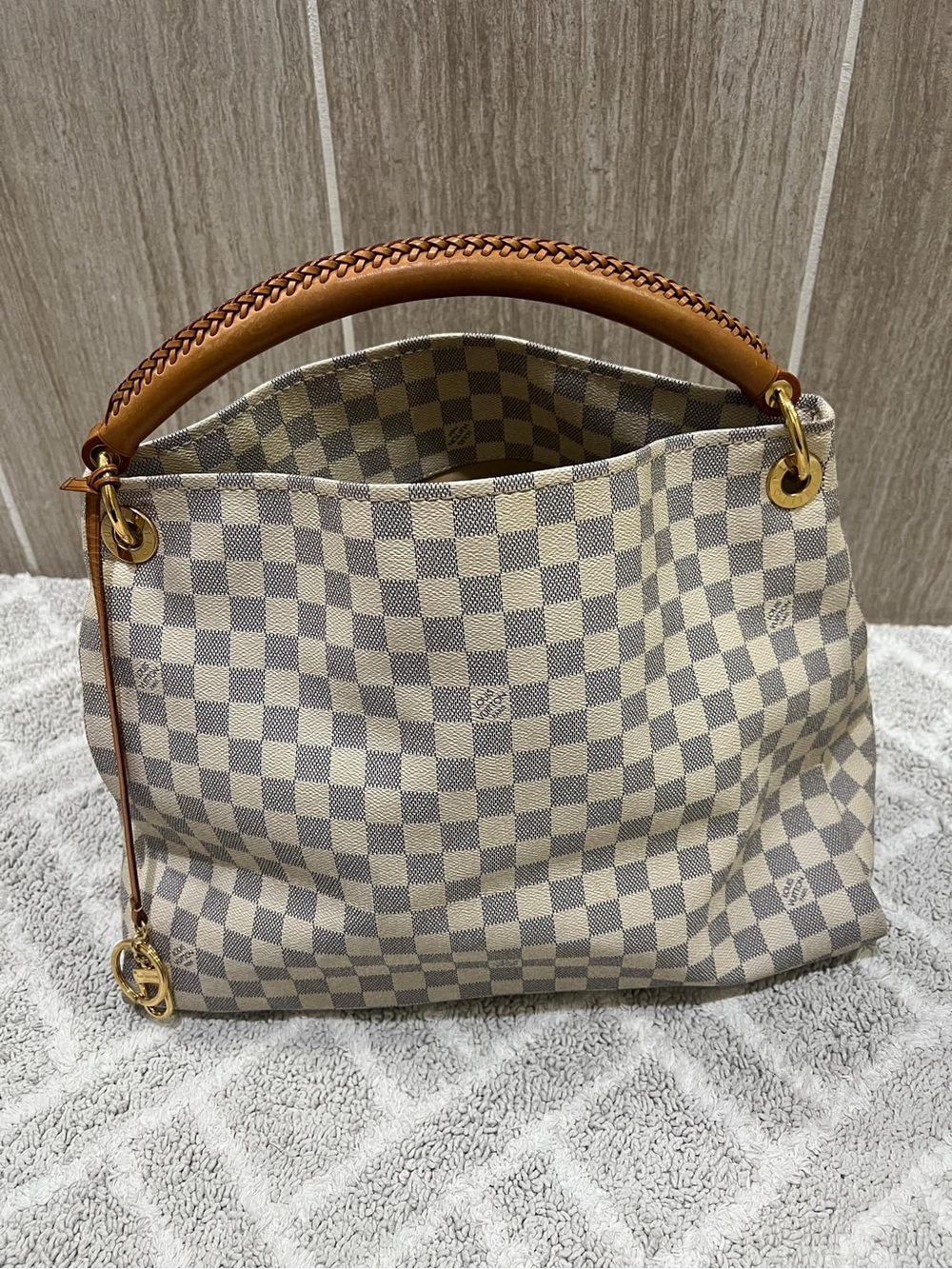 Designer-Inspired Checkered Canvas Tote in Beige and Brown